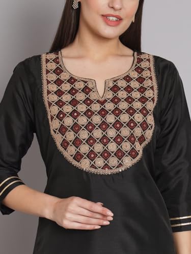 Image of VredeVogel Women's Cotton Silk Blend Kurta Pant Set with Banarasi Silk Dupatta