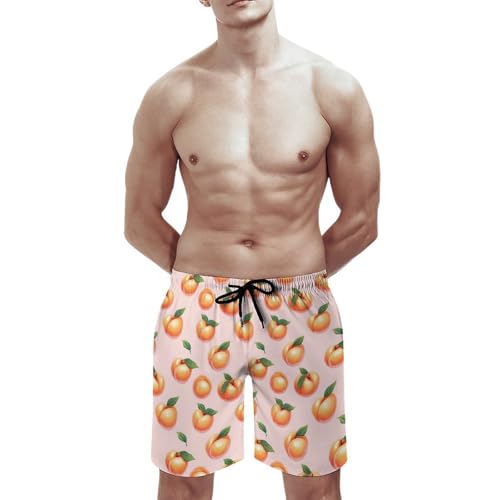 Hawaiian Shorts for Men - Bright Peach Print Quick Dry Mens Swim Trunks Bathing Suits with Mesh Lining2