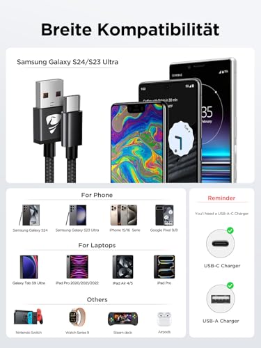 USB C Kabel, [2 Stück 2m] 3.1A USB C Ladekabel Nylon USB auf USB C Kabel – Ansicht 4