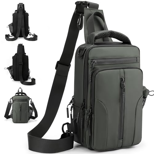 Sling Bag for men,Crossbody Bag Men,Crossbody Bag for Hiking Daypack, Small Backpack with Convertible Shoulder Strap (Green) - Main Image