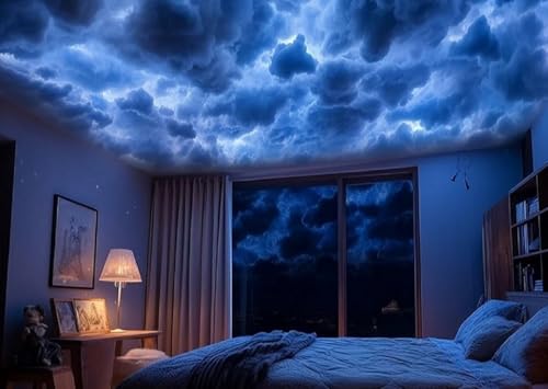 Image of Cloud LED Lights for Ceiling. 3D Thunder Clouds Light Music Sync LED Storm Cotton Kits with Multicolor Changing Strip. Thundercloud DIY Set for Gaming Room & Basement decor 11.5 Ft