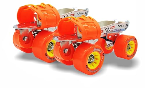 Image of Jonex Unisex Super Rollo Adjustable Quad Roller Skates for Youth and Adult (7-18 Years), Indoor Outdoor Wheels, Metal Body, 65 mm Wheels, Color - Red