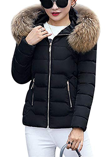 EFOFEI Femme Parka Doudoune Hiver à Capuche fourrée Chaude Manteau pour Court Paragraphe Noir M