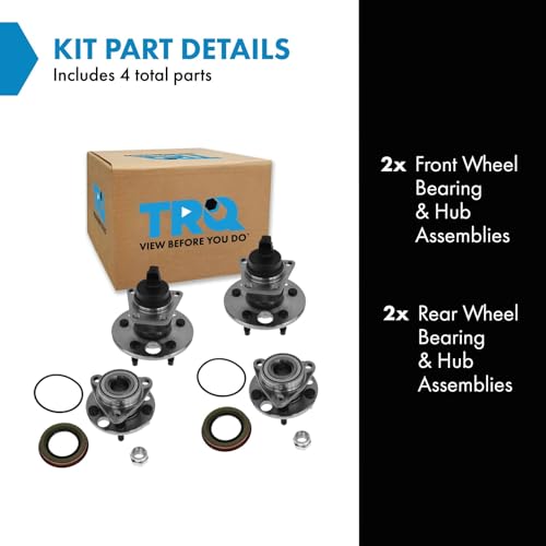 Image of TRQ 2 Piece Front Rear Wheel Bearing & Hub Assembly Set Compatible with 1991-1998 Buick Skylark 1992-1996 Chevrolet Beretta 1992-2005 Cavalier Corsica 1992-1998 Oldsmobile Achieva Pontiac Grand Am 19