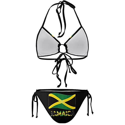 Women's Jamaican Flag Bikini Cute 2 Piece Swimsuit Halter Padded Tops and Tie Bottoms Bathing Suits Swimwear4
