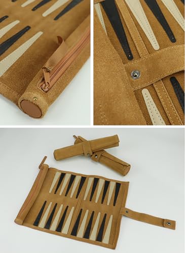 Backgammon enroulable en cuir véritable ELLENNE avec couture main, jeu compact nomade - 7