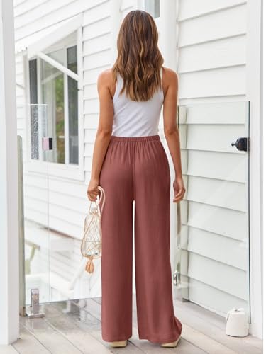 Image of LILLUSORY Women's Linen Summer Palazzo Pants Flowy Wide Leg Beach Pants with Pockets