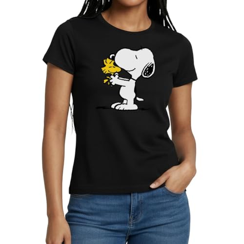 Spreadshirt Peanuts Snoopy and Woodstock Women's T-Shirt, L, Black