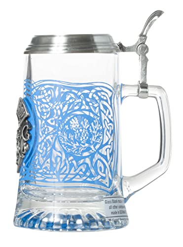 Scotland Banner St. Andrew Cross & Rampant Lion Metal Icon Glass Beer Stein With Metal Lid And Thumb Lift #TOP1