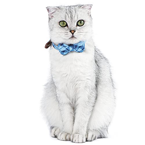 Choieo Bow Tie Dog Collar And Leash Set W. Adjustable Dog Bandana, Cute Collar W. Removable Bowtie & Silver Bell, Classic Plaid Pattern, Fit For Small Dogs, Puppies And Cats (Blue) #TOP6