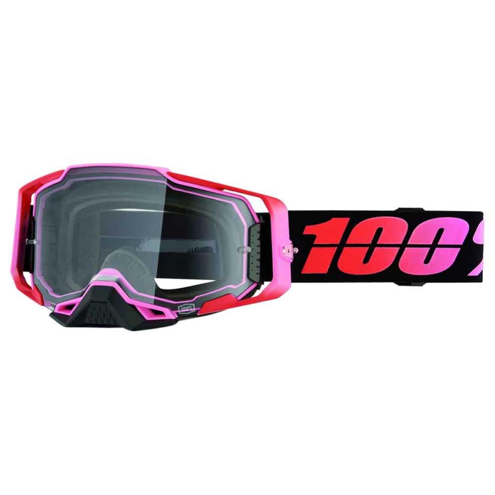 100% Armega Guerlin Goggles OSFM Black/Red/Fluorescent Pink/Clear Lens