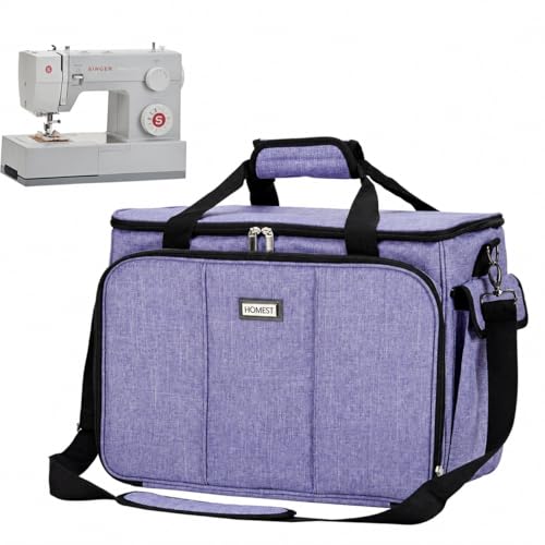 HOMEST Sewing Machine Carrying Case with Multiple Storage Pockets, Universal Tote Bag with Shoulder Strap Compatible with Most Standard Singer, Brother, Janome, Purple (Patent Design)
