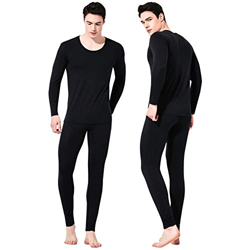 Feelvery Men's Natural Ultra-Soft Premium Tencel Silk Long Johns Thermal Underwear Set (Black, X-Large)