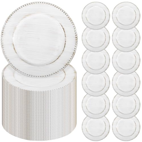 Platos cargadores plásticos vintage blancos pack x60 33 cm