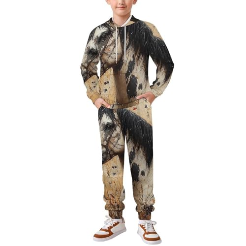 Boys Girls 2 Piece Sets Hoodie and Pants Sweatshirt Set 2 Pieces for Kids, Horse Native American