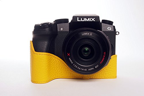 Demi-coque en cuir véritable fait main pour Panasonic G7 en jaune