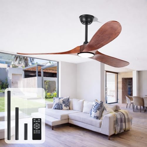 Image of heimo 60 Inch Outdoor Ceiling Fan with Light and Remote, Wood Ceiling Fans with Lights Dimmable for Bedroom Living Dining Room Patios Garage Gazebo Farmhouse Big Dc Reversible Indoor Fan(Walnut)