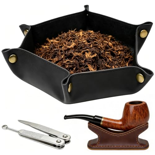 Image of boshiho Valet Tray for Men, Leather Jewelry Catchall Key Phone Coin Box Change Caddy Bedside Storage Box (Jet Black)
