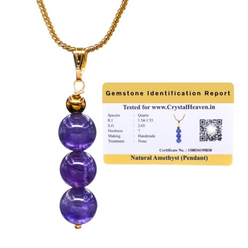 Image of Certified Crystal Pendant Necklace for Women - Original Crystals for Women, Natural Healing Crystal Stone Necklace for Women with Authenticity Certificate (Beads Bar, Gold)
