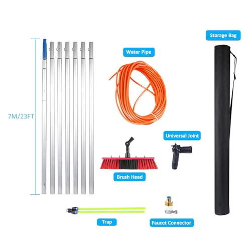 Cepillo de limpieza extensible para paneles solares con poste de agua (5-12 m), cabezal Teles de 35/55 cm para una limpieza eficiente de techo y ventanas, perfecto para mantenimiento