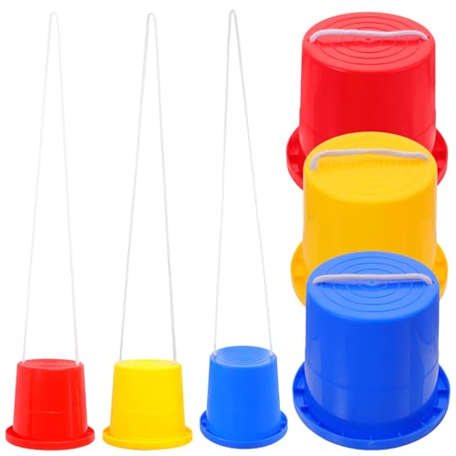 Sewroro Jumping Bucket Stilts for Kids - 3 Pairs, Plastic Stilts with Rope (Assorted Colours)