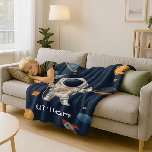 Image of Personalized Baby Blanket with Name, Custom Name Blanket for Kids Soft Flanne Blankets in Easter Personalized Baby Gifts for Infant Newborn Shower (Navy)