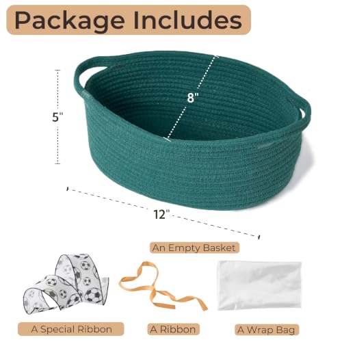 Image of Small Woven Gift Basket Empty - 12 inchx8 inchx5 inch, Green /Soccer Ribbon