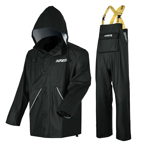 Navis Marine Rain Suit for Men Heavy Duty PVC Workwear Waterproof Durable Fishing Bib Pants Combo (Dark Green, Large)