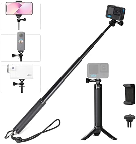 HSU Extendable Aluminum Selfie Stick/Monopod for GoPro, 6.5" - 26.4" Waterproof Lightweight Hand Grip Compatible with GoPro AKASO Campark Osmo Action Camera Xiao Yi Action Camera