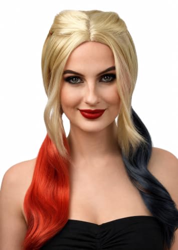 ALLAURA Blonde, Red & Black Wig for Adult Women | Heat-Resistant Synthetic Cosplay Wig | Long Two-Tone Ponytail Style for Costume Parties, Conventions & Themed Events