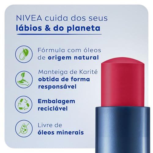 NIVEA Hidratante Labial Hidra Color 2 em 1 Vermelho 4,8g