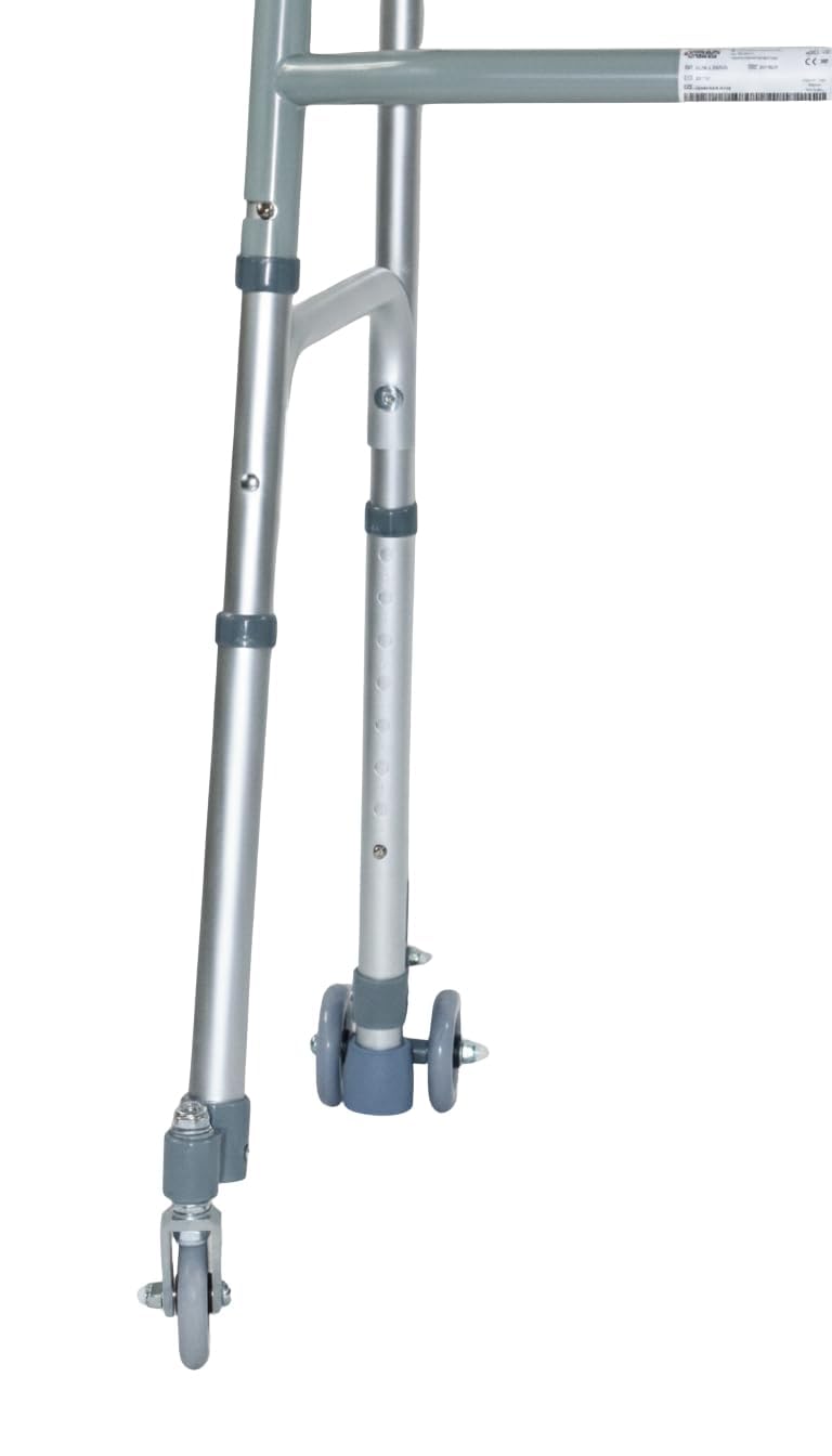 Ausilium Deambulatore Pieghevole a 4 Ruote in Alluminio, Ruote Anteriori Piroettanti e Posteriori Gemellate con Freno, Manopole Ergonomiche Imbottite, 3,4 kg, Portata 120 kg, Altezza Regolabile