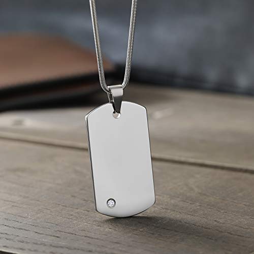 Gem Stone King Personalized Tungsten Carbide Solid Polished Men's Dog Tag Pendant Necklace with Lab Grown Diamond - Custom Engravable, Durable and Stylish Jewelry with 24 Inch Chain4