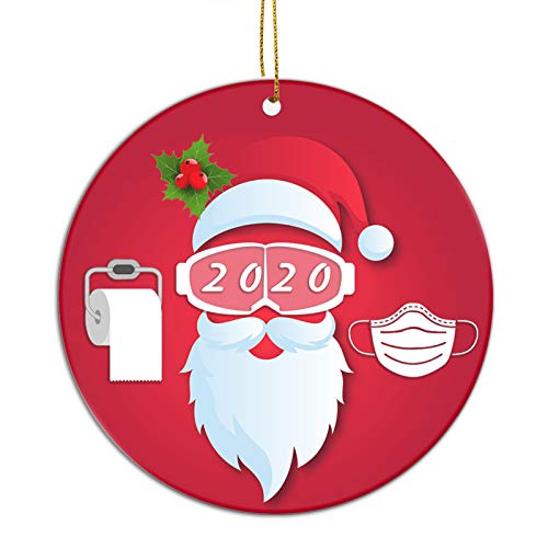 Santa Wearing Mask 2020 Christmas Tree Ornament | Ceramic Stocking Stuffer Gift | Xmas Tree Decoration Gifts |Quarantine Xmas Gifts Ceramic Holiday Decor Santa Hat