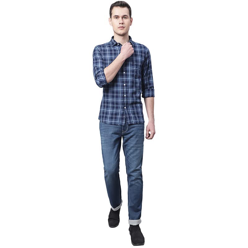Image of Cantabil Men Blue Cotton Regular Fit Casual Jeans (P MDNM00270 DARKMERCERISED)