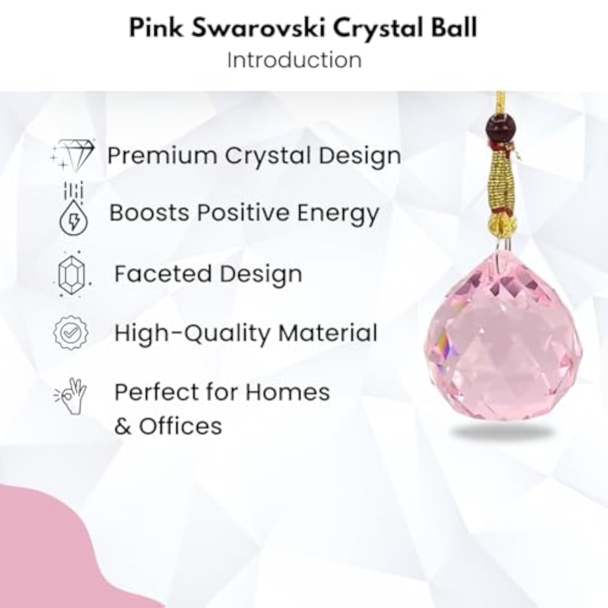 Plus Value Pink Crystal Ball Sphere, 40mm