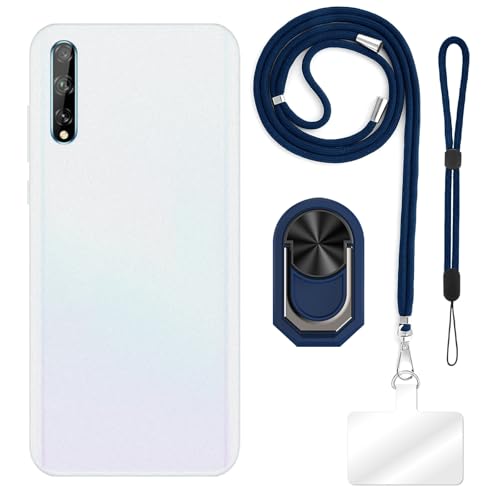 ESCAMOT [4 en 1] Funda Compatible con Huawei Honor 30i con Lanyard, Correa de Mano y Anillo, Funda Protectora Antigolpes Kit de Viaje (Conjunto Azul)