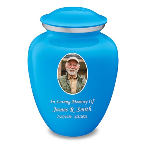 Image of Geturns - Adult Cremation Urns for Human Ashes I Large Racing Blue Photo Funeral Urn for Female and Male I 200 lbs