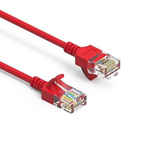SF Cable 5ft Cat 6A UTP Slim Ethernet Network Booted Cable, RJ45 Plug, 28AWG, Pure Copper Wire - Red