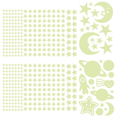 Sterne und Mond Sternenhimmel Aufkleber 454 Stück Leuchtende Wanddeko Wandsticker Leuchtaufkleber Leuchtsticker Wandtattoo für Mädchen und Jungen Kindergarten zum Basteln Schlafzimmer Dekoration Cover