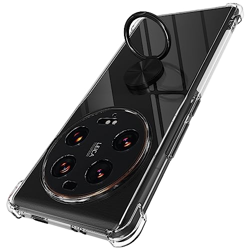 STARRYNOVA Funda Compatible con Xiaomi 13 Ultra 5G, Carcasa Transparente Silicona con Anillo Metal, Anti-Caída de Cuatro Esquinas Clear Cover - Anillo Negro