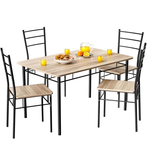 Casaria® Ensemble Leo Table avec 4 chaises chêne Clair MDF métal laqué Ensemble 5 pièces pour Salle à Manger Cuisine