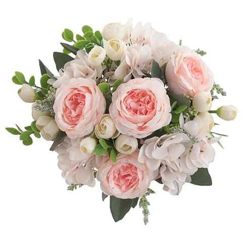 karoro 2 Bunches Artificial Peonies Flowers Silk Pink Peonies Fake Hydrangea Flowers Arrangements Table Centerpiece Faux Flores for Bridal Wedding Home Decor (2, Champagne Pink) Cover