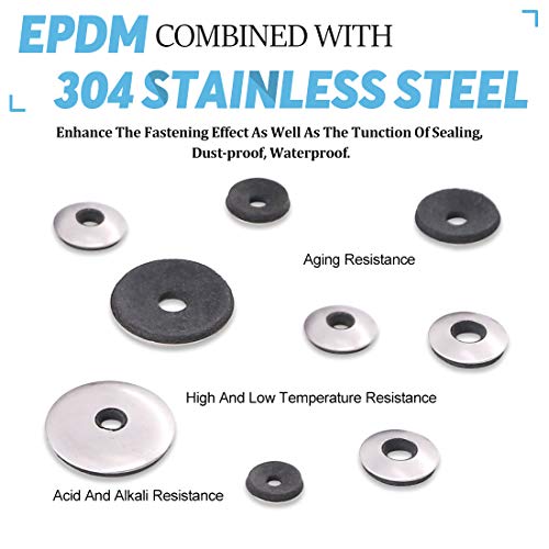 Glarks GLLAFSDP-320 320Pcs Stainless Steel Neoprene Backed Epdm Bonded Sealing Washers Assortment Kit Work thumb #3