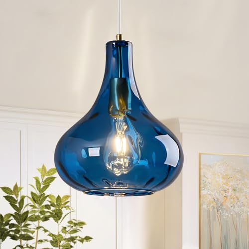 ZYBWL Lámpara de Techo Vidrio Transparente E27 Iluminación Colgante Metal Azul Suspensiones Iluminación Interior Moderna Lámpara Cocina Dormitorio Salón Ø 24 cm
