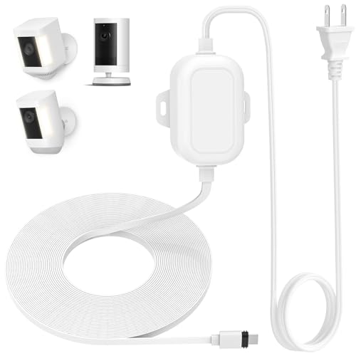 Weatherproof Power Cord for Ring Outdoor Cam Plus/Ring Spotlight Cam Plus/Pro (Battery) 20Ft/6m USB-C Outdoor Charging Cable Continuously Power Your Camera White