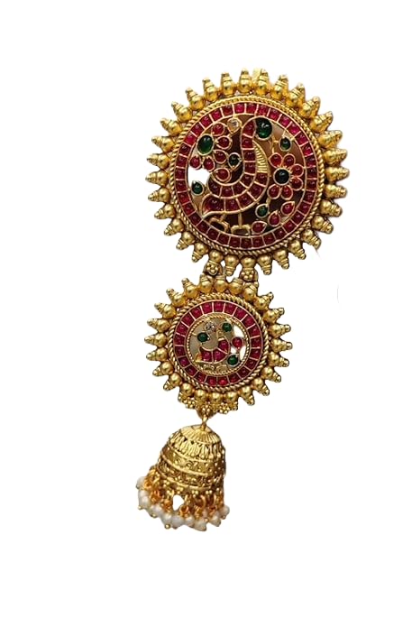 KGR Splash Round PEacock Neck Deisgn Red Stones (Code No KR150MU) Short JAda Billai For Hair-image-2