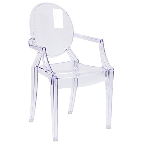 Emma + Oliver Oval Back Ghost Chair With Arms In Transparent Crystal #TOP2