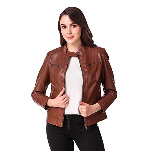 Image of Leather Retail Woman Brown Color Faux Leather Jacket