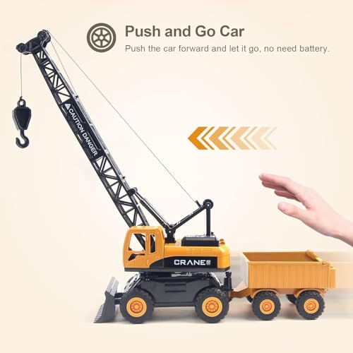 Image of Friction Powered Lifting Crane Toy for 3+ Year Kids Boys Bulldozer Model Pull Back Vehicle Engineering Excavator Sandbox Construction Truck